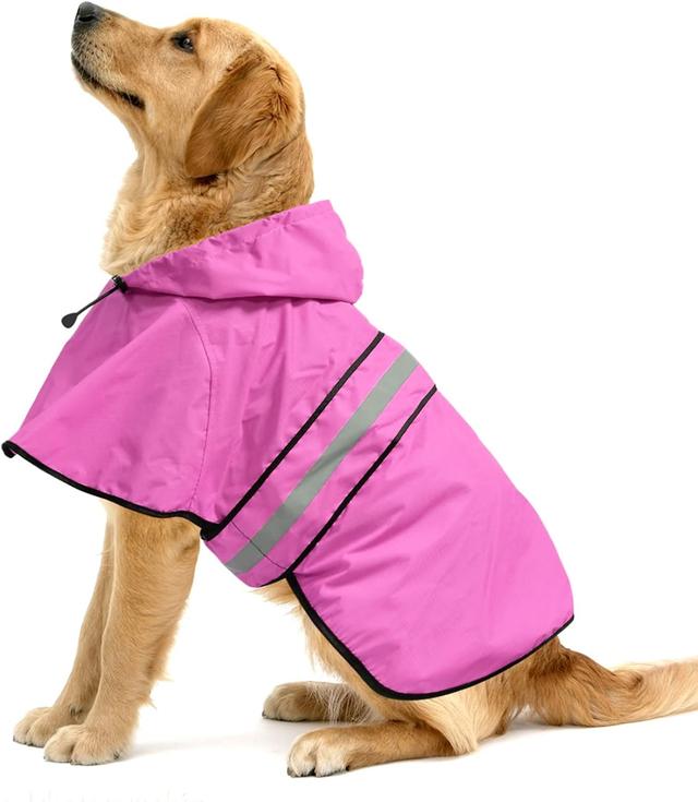 Product image of Reflective Dog Rain Coat - Waterproof Adjustable Pet Rain Jacket, Lightweight Dog Hooded Poncho Raincoat for Small to X- Large Dogs and Puppies (Pink, Large)