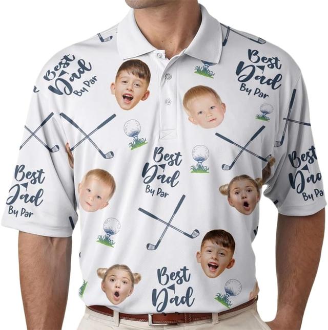 Product image of Best Dad by Par Shirt, Dad Golf Polo Shirt with Kids Face, Papa Golf Shirts, Gift for Men, Husband