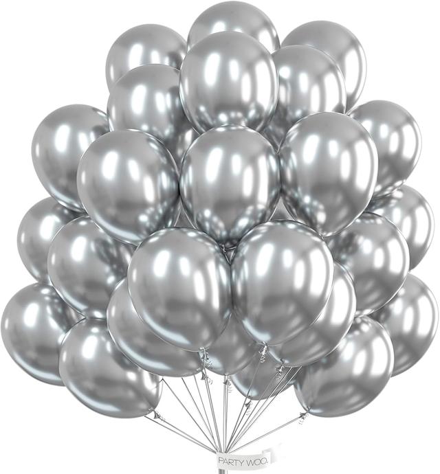 Product image of PartyWoo Metallic Silver Balloons 50 pcs 12 Inch Chrome Silver Latex Balloons for Graduation New Year Wedding Baby Shower Bachelorette Anniversary Birthday Party Decorations Silver-G102
