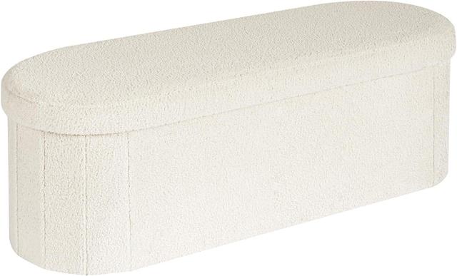 Product image of B FSOBEIIALEO Ottoman with Storage for Living Room, Sherpa Folding Storage Ottoman Foot Rest, 43.3 Inches Collapsible Bedroom Bench Cream White