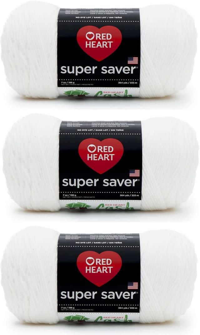 Product image of Red Heart Super Saver White Yarn - 3 Pack of 198g/7oz - Acrylic - 4 Medium (Worsted) - 364 Yards - Knitting/Crochet