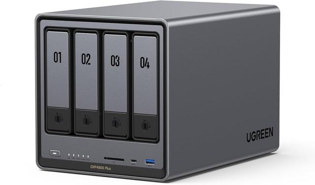 Product image of UGREEN NASync DXP4800 Plus 4-Bay Desktop NAS, Intel Pentium Gold 8505 5-Core CPU, 8GB DDR5 RAM, 128G SSD, 1 * 10GbE, 1 * 2.5GbE, 2 * M.2 NVMe Slots, 4K HDMI, Network Attached Storage (Diskless)