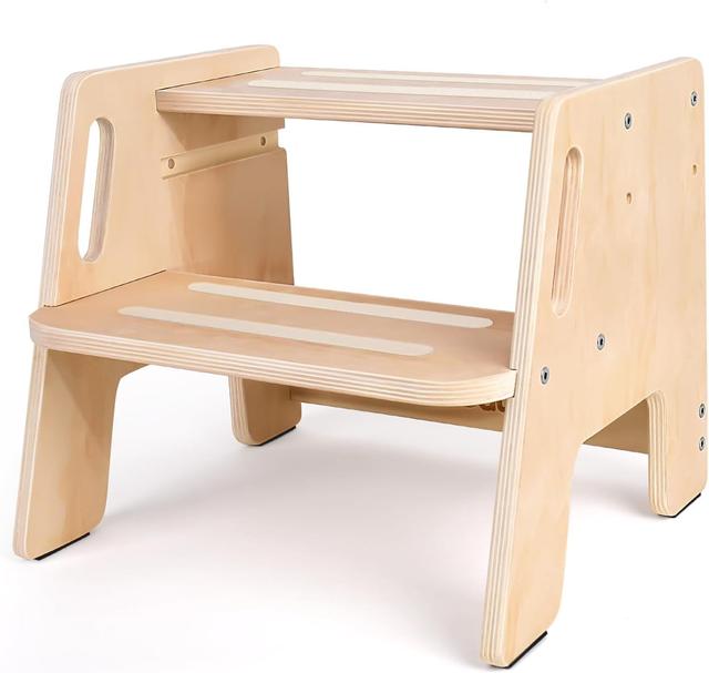 Product image of Toddler Step Stool, Wooden Height-Adjustable 2-Step Stool for Kids, Potty Training Stool with Handles for Bathroom Sink, Kitchen, Bedroom