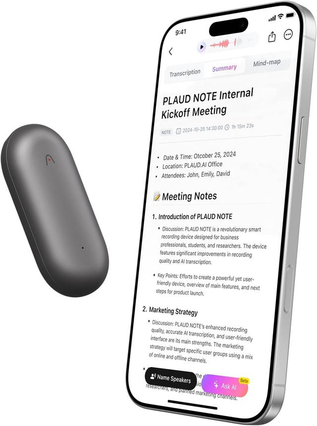 Product image of AI Voice Recorder, PLAUD NotePin Voice Recorder, App Control, AI Notetaker, AI Transcribe & Summarize, Support 112 Languages, 64GB Memory, Audio Recorder for Lectures, Meetings, Cosmic Gray