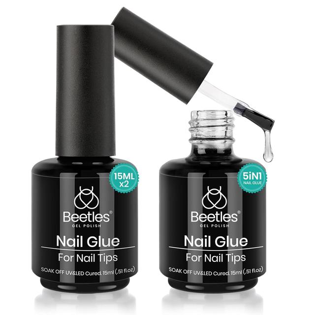 Product image of beetles Gel Polish 2 Pcs 15ml Nail Glue Kit for Acrylic Nails, 5 in 1 Super Strong Brush in Nail Gel Glue for False Nails Tips and Gel Nail Polish Led Lamp Required Nail Art Gift