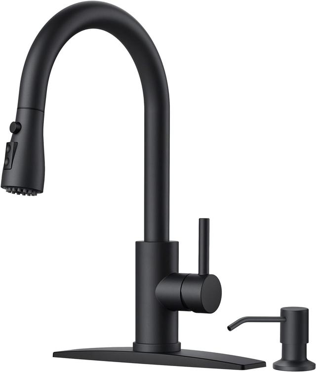 Product image of FORIOUS Black Kitchen Faucet with Soap Dispenser and Pull Down Sprayer, High Arc Single Handle Classic 3 Modes Stainless Steel Faucet for Kitchen Sink Farmhouse RV Bar Laundry Camper