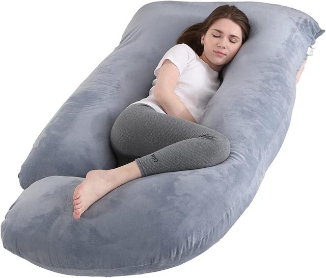 Product image of Pregnancy Pillow J-Shaped Full Body Pillow, 59 inch with Velvet Cover Easy to Remove and Wash, Support Pregnant Women's Backs Legs and HIPS, Improve Sleep,Pregnancy Pillow for Women ，Gray