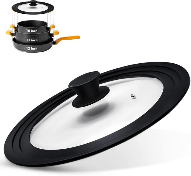 Product image of Universal Lid for Pots, Pans and Skillets, Pot Lid With Heat Resistant Silicone Rim and Tempered Glass,Fits 10", 11", 12" Diameter Pots and Pans
