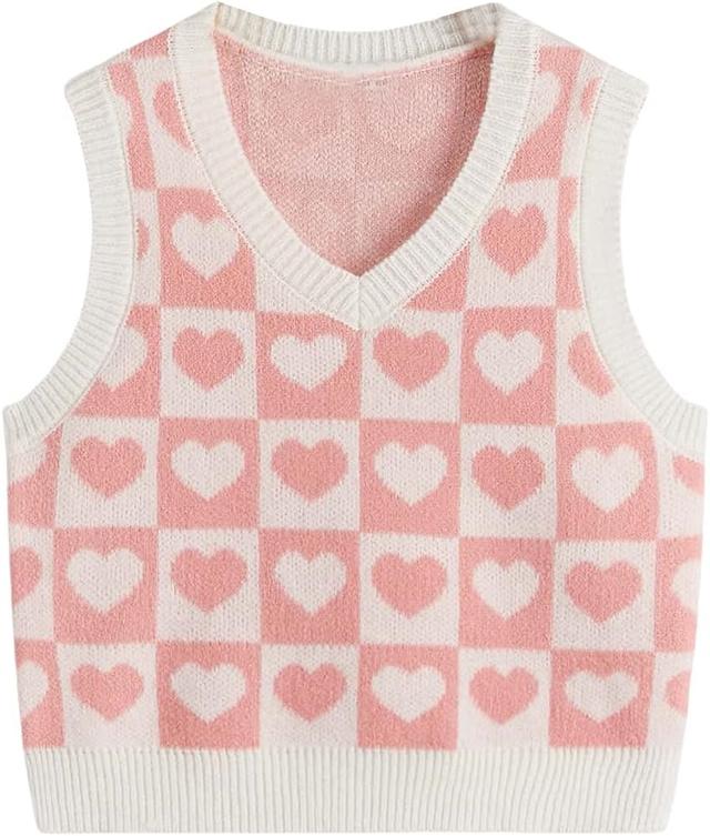 Product image of Floerns Girls Heart Print Sleeveless Sweater Vest V Neck Knitwear Tank Top