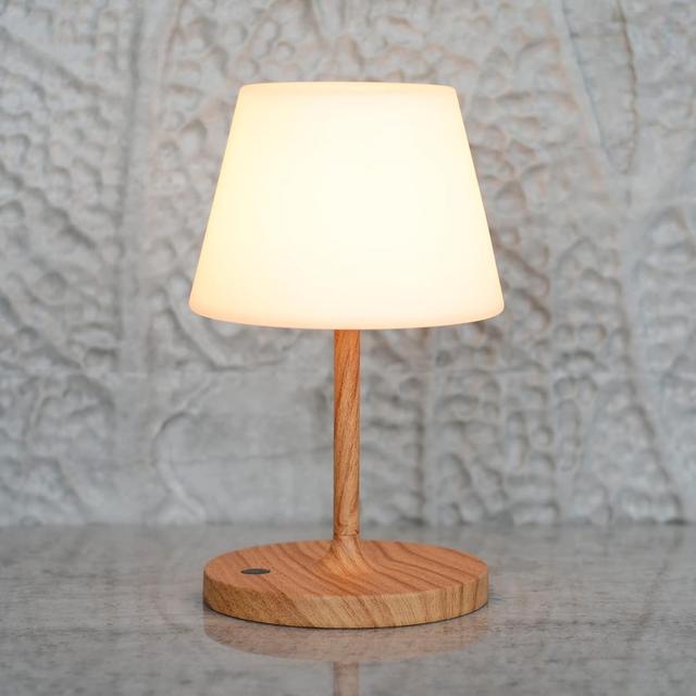 Product image of Outdoor Table Lamp/Cordless USB Rechargeable 4000mAh / 2700K LED/Touch Dimmable/Portable Battery Operated / IP44 Waterproof/PE Shade/Bedroom Dinning Camping Patio (9.6in, Wood Grain)