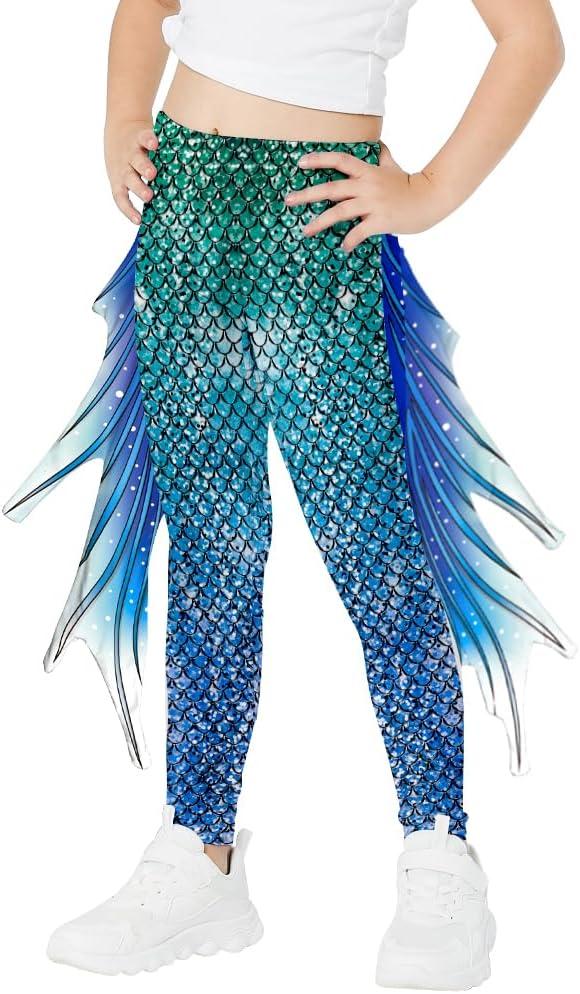 Product image of Eciodci Girl's Mermaid Leggings 3D Fish Scale Print High Waisted Stretchy Pants Birthday Halloween Costume Tights for Girls