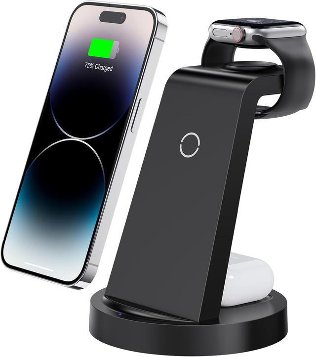 Product image of 3 in 1 Charging Station for iPhone, Wireless Charger for iPhone 16e 16 15 14 13 12 11 X Pro Max & Apple Watch - Wireless Charging Station for AirPods 4 3 Pro
