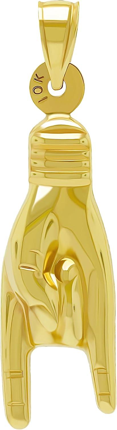 Product image of Gold Hand Sign Charm Pendant - 10 Karat Gold - 3D Good Luck Hand Sign - Italian Mano Cornuto Symbol