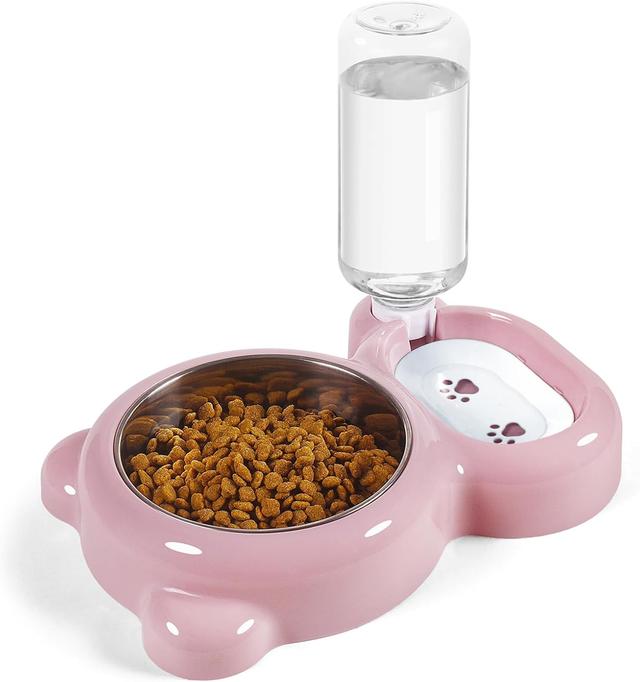 Product image of Dog Bowls, Cat Food and Water Bowl Set with Water Dispenser and Stainless Steel Bowl for Cats and Small Dogs - Pink