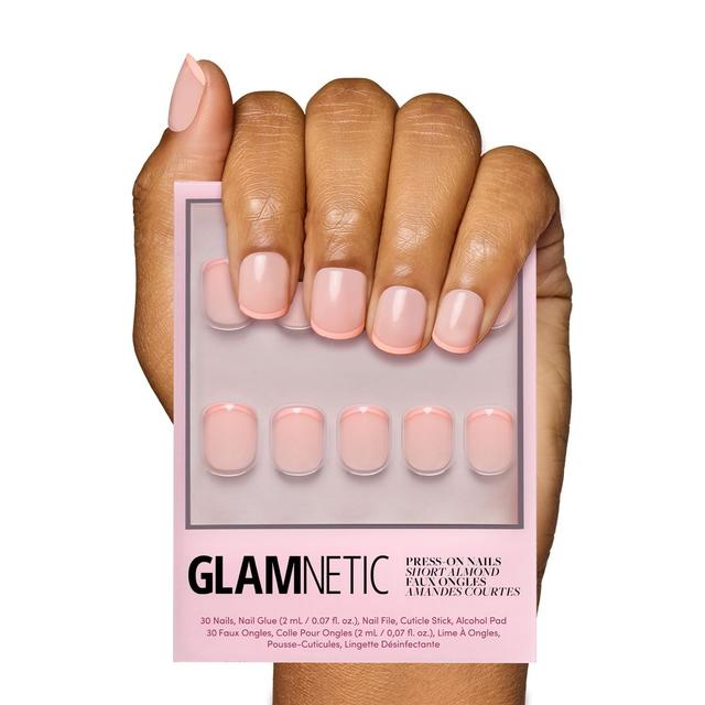 Product image of Glamnetic Press On Nails - French Peach | Super Short Round Fake Nails with Peach French Tips and Glossy Finish, Reusable Spring Nails | 15 Sizes - 30 Nail Kit with Glue