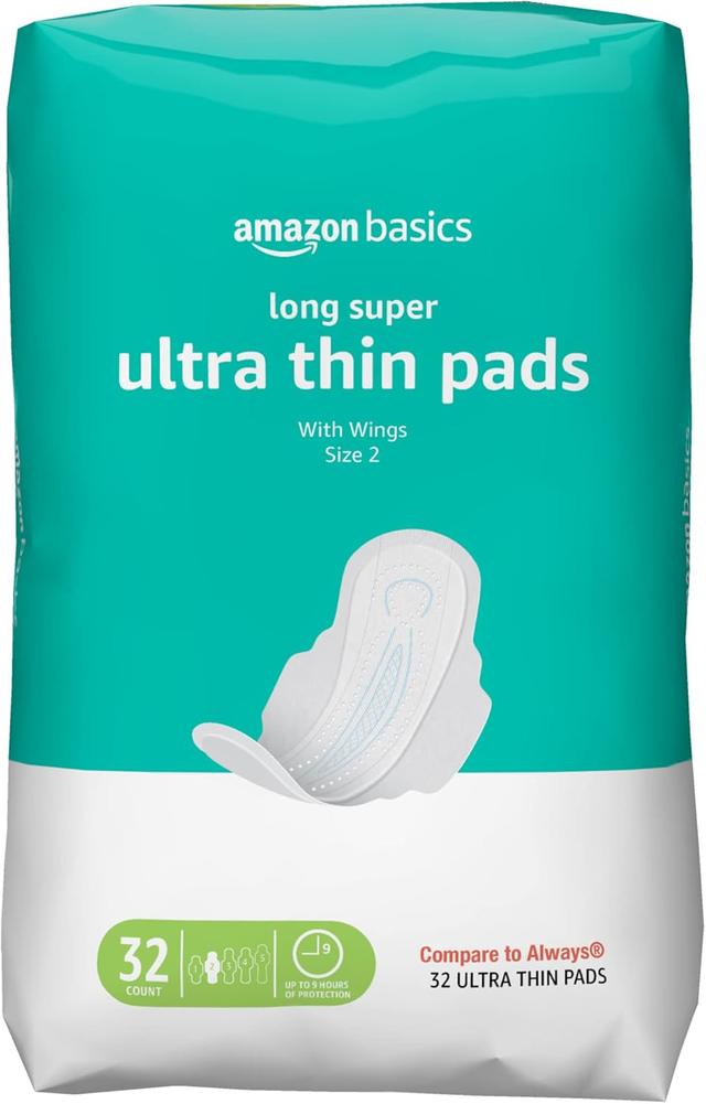 Product image of Amazon Basics Menstrual Pads for Women With Flexi-Wings, Long Length, Size 2, Super Absorbency, 32 Count (Pack of 1)