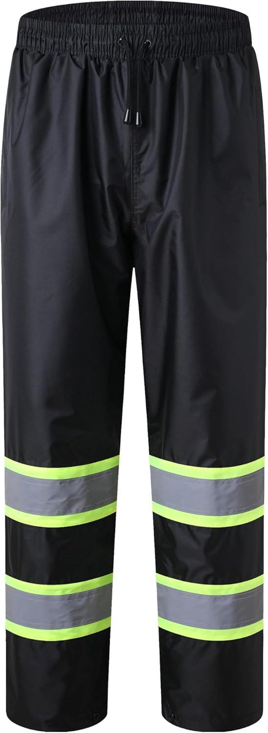 Product image of JKSafety Hi-Vis Rain Pants for Men Women Waterproof 3M Scotchlite Reflective Safety Rain Trousers Water-Resistance HV Gears for Farming Fishing Sports Works Inner Mesh Lining (114-Black XXL)