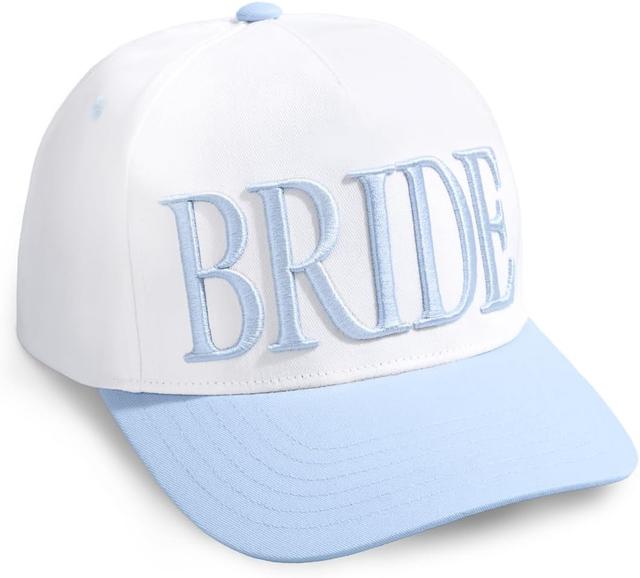 Product image of xo, Fetti White + Blue Bride Trucker Hat | Bachelorette Accessory, Bridal Headwear, Bach Party Decorations, Bridesmaid Gift, Wedding Cap