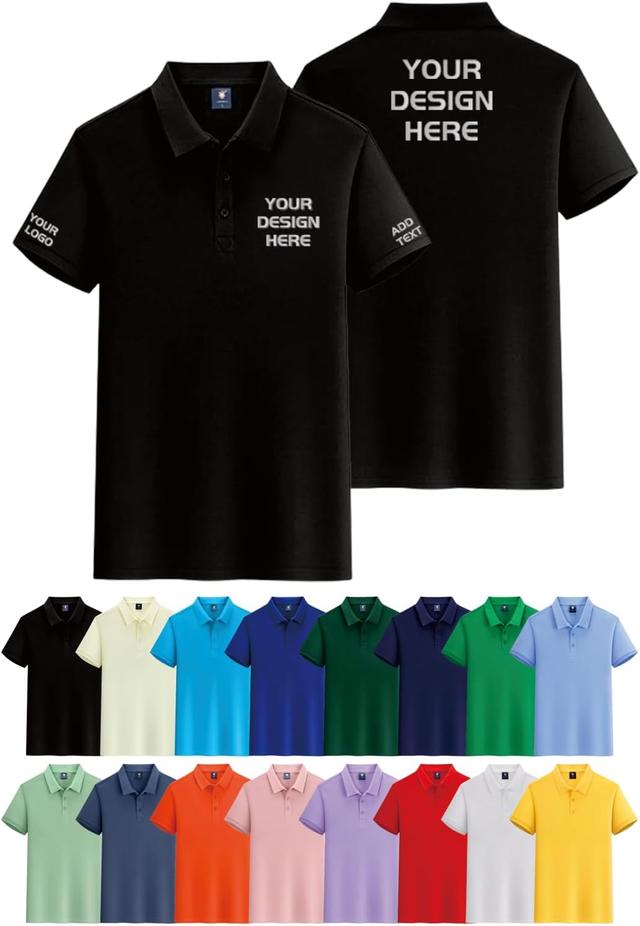 Product image of Custom Polo Shirt Add Text/Photo for Men/Women on Front Back and Sleeves-Personalized Golf Tee Print or Embroidered