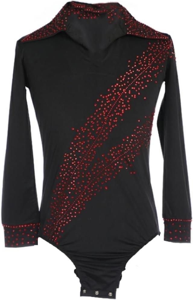 Product image of Figure Skating Clothing for Boys and Mens, Sparkling Red Diamond Leotard Figure Skating Performance Competition Costume, Kids Adults Ice Skating Gymnastics Clothing,Black,S