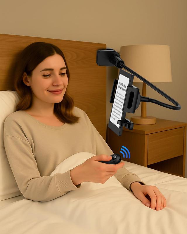 Product image of Kindle Holder with Remote Page Turner - Read in Bed Without Blocking Text or Adjusting Margins - Reduce Neck Strain - Quiet Page Turning for Kindle, iPad, iPhone