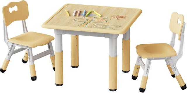 Product image of Brelley Kids Table and 2 Chairs Set, Height Adjustable Toddler Desk and Chair Set, Graffiti Desktop, Classroom/Daycare/Home, Children Multi-Activity Table for Ages 2-8