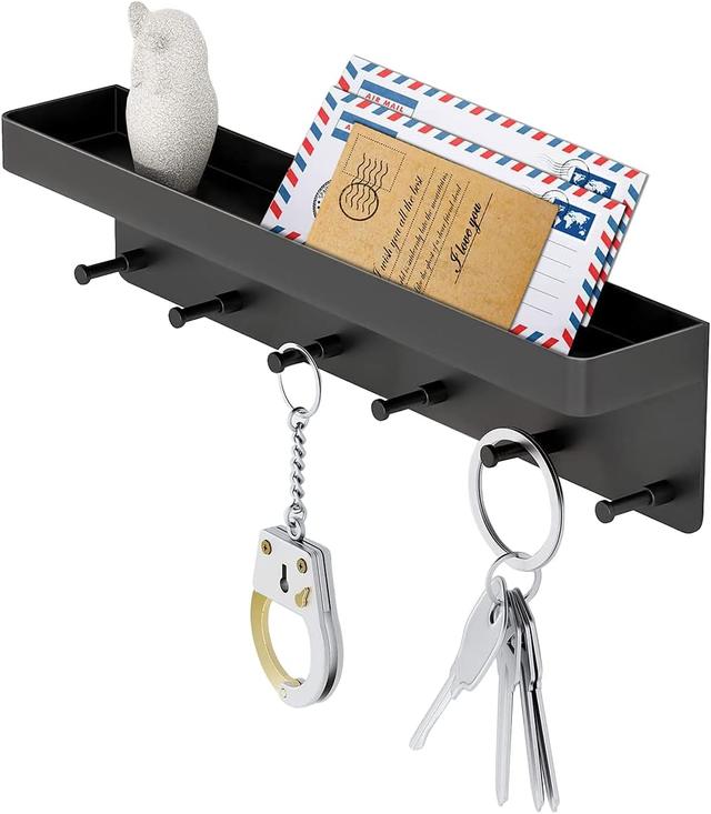 Product image of MKO Key Holder Wall Mount, Key Holder Wall Mount Adhesive with Mail Organizer Tray with 6 Key Hooks for Wall, Black