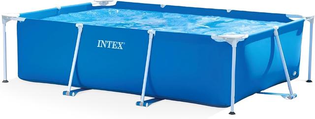 Product image of Intex 9.8' x 79" x 29.5" Rectangular Frame Above Ground Outdoor Backyard Swimming Pool with Flow Control Valve for Quick Draining, Blue