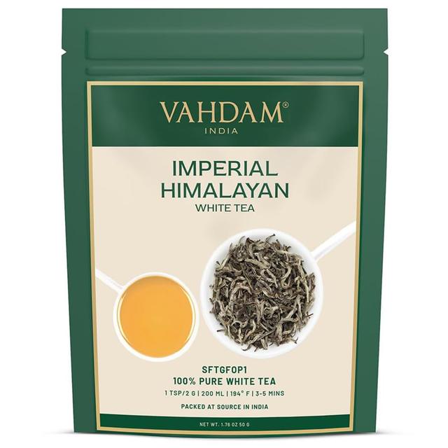 Product image of VAHDAM, Imperial White Tea Leaves From Himalayas (25 Cups/1.76oz) High Elevation Grown, White Tea Loose Leaf Tea | Pure Unblended Loose Leaf Tea | Vacuum Sealed