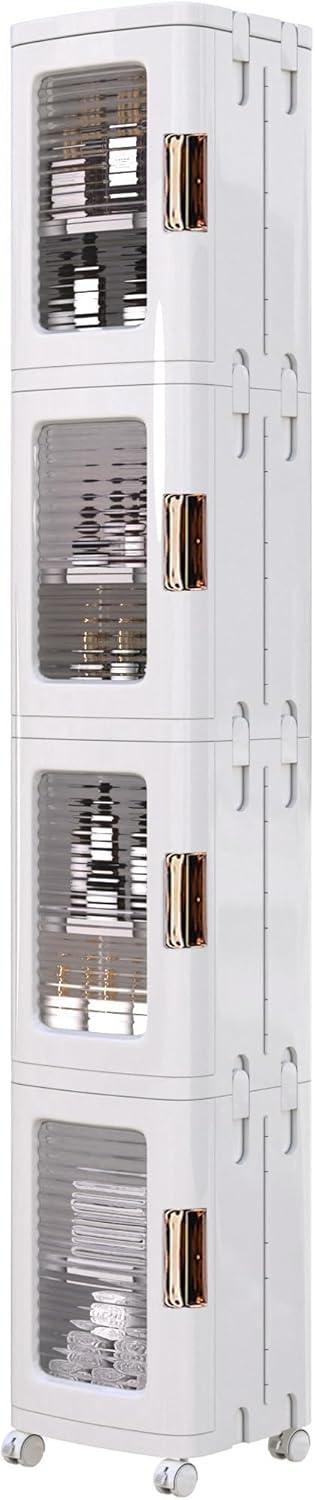 Product image of VECELO 4-Tier Plastic Tall Narrow Storage Cabinet with Movable Wheels, Adjustable Shelves, Magnetic Doors, Slim Bathroom Organizers and Storage for Small Space, Bathroom, Kitchen, Laundry, White