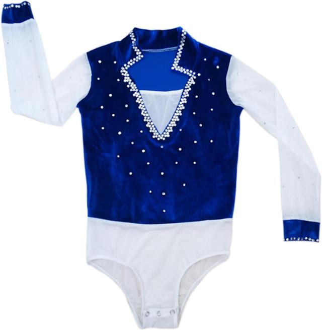 Product image of Boys' Blue and White Velvet Ice Figure Skating Performance Costume Professional Competition Custom Costume