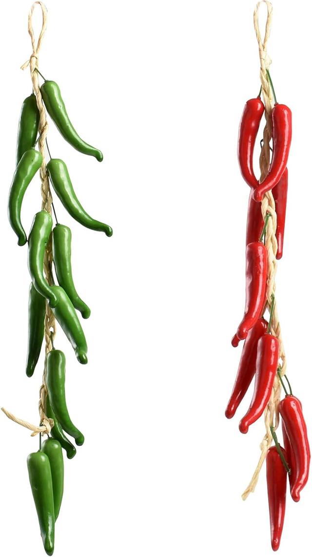 Product image of Artificial Hanging Pepper String 2 Sets, Simulation Lifelike Hot Chili Vegetable Fruit Garland Vine for Home Kitchen Farm Party Wall Decoration, Red&Green