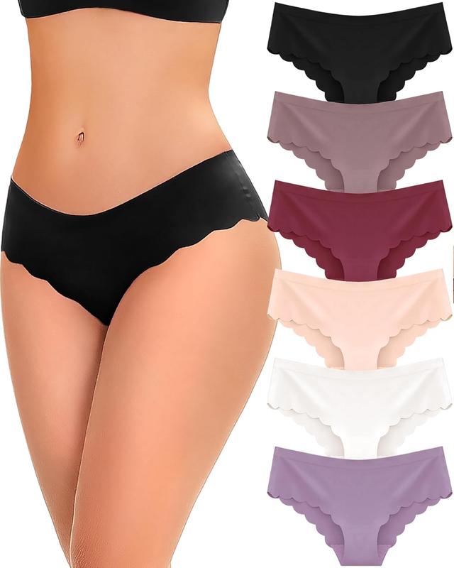 Product image of FINETOO 6 pack Seamless Underwear for Women Sexy Low Rise Hipster Wave Edge No Show Bikini Panties Womens Cheeky S-XL