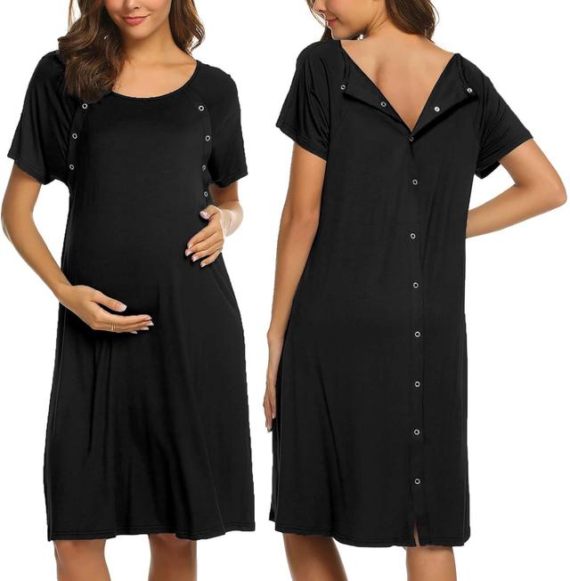 Product image of Ekouaer Women’s Nursing/Delivery/Labor/Hospital Nightdress Short Sleeve Maternity Nightgown with Button S-XXL