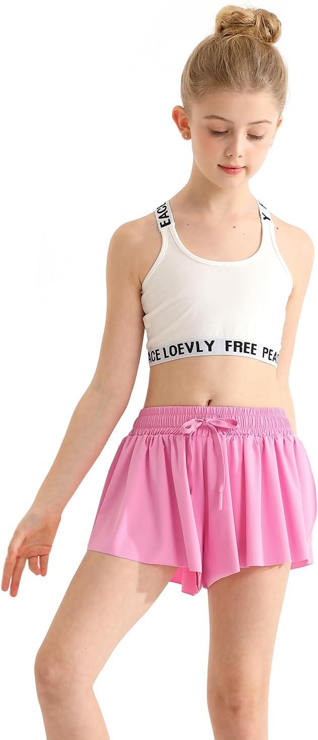 Product image of Girls Athletic Flowy Shorts with Spandex Liner 2-in-1 Kids Butterfly Short for Running,Sports,Fitness,Tennis