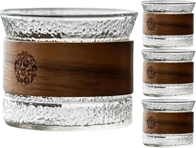 Product image of Tasse Verre Japanese Glass Tea Cup with Removable Wooden Sleeve - 5.27 fl oz. Teacup Set. Sake, Espresso, Cappuccino, Latte, & Coffee Mug - Shot Sipping Tumbler, Lightweight. (4-Pack)