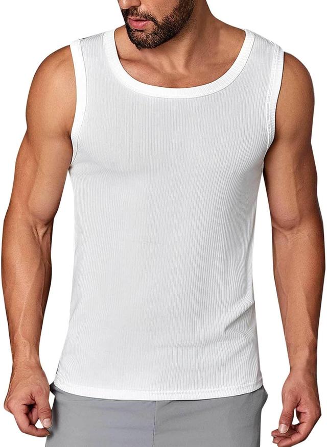 Product image of Mens Summer Tank Tops Scoop Neck Workout Gym Muscle Blouse Solid Color Casual Fashion Lightweight Workout Undershirt
