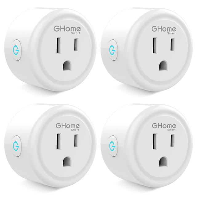 Product image of GHome Smart Mini Smart Plugs Work with Alexa and Google Home, WiFi Smart Outlet Socket Remote Control Timer Function, Only 2.4GHz Network, No Hub Required, ETL FCC Listed (4 Pack), White