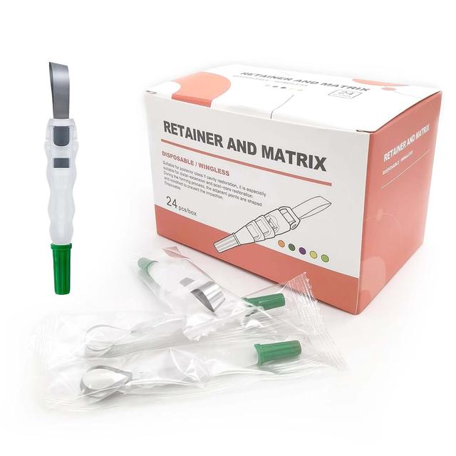 Product image of Dental Matrix Bands, 24pcs/Box Metal Restoration Matrix-Profecto with 180° Adjustable Retainer, Sectional Contoured Matrice Roll Type Matrix Band for Crownwork (Green)