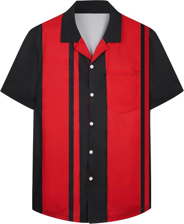 Product image of Bowling Shirts for Men Short Sleeve Hawaiian Button Down Shirts 1950s Vintage Beach Casual Shirt with Pocket