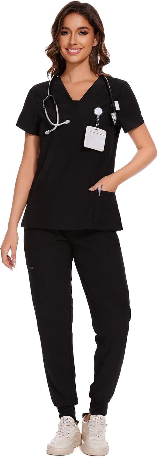Product image of COZYFIT Scrubs for Women - V-Neck Top & Cargo Pants Scrubs Set with 10 Pockets