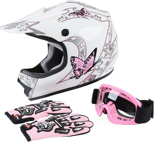 Product image of XFMT Youth Kids Motocross Offroad Street Dirt Bike Helmet Goggles Gloves Atv Mx Helmet Pink Butterfly L