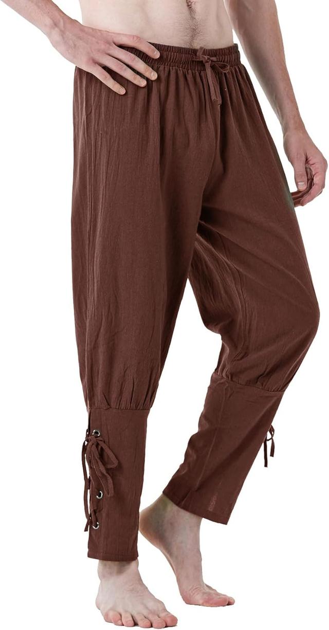 Product image of Men's Pure Cotton Vintage Ankle Banded Pants for Renaissance Pirate Viking Medieval Costume