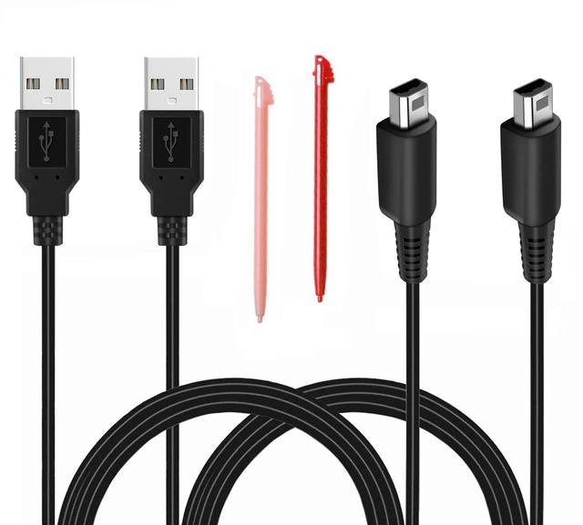 Product image of 2 Pcs 3.9ft USB Charger Cable Compatible with Nintendo 3DS/ 2DS, Play and Charge Charging Cord Compatible with Nintendo 3DS/ 2DS/ DSi with 2 Stylus