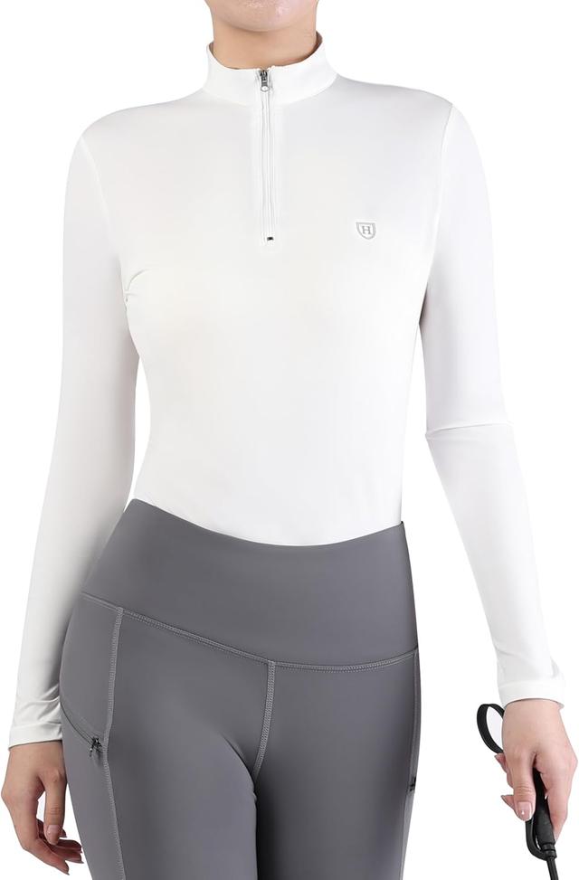 Product image of Harrison Howard Women's Equestrian Sweat Absorption Quick Drying Horse Riding Long Sleeve Shirt 1/4 Zip Base Layer