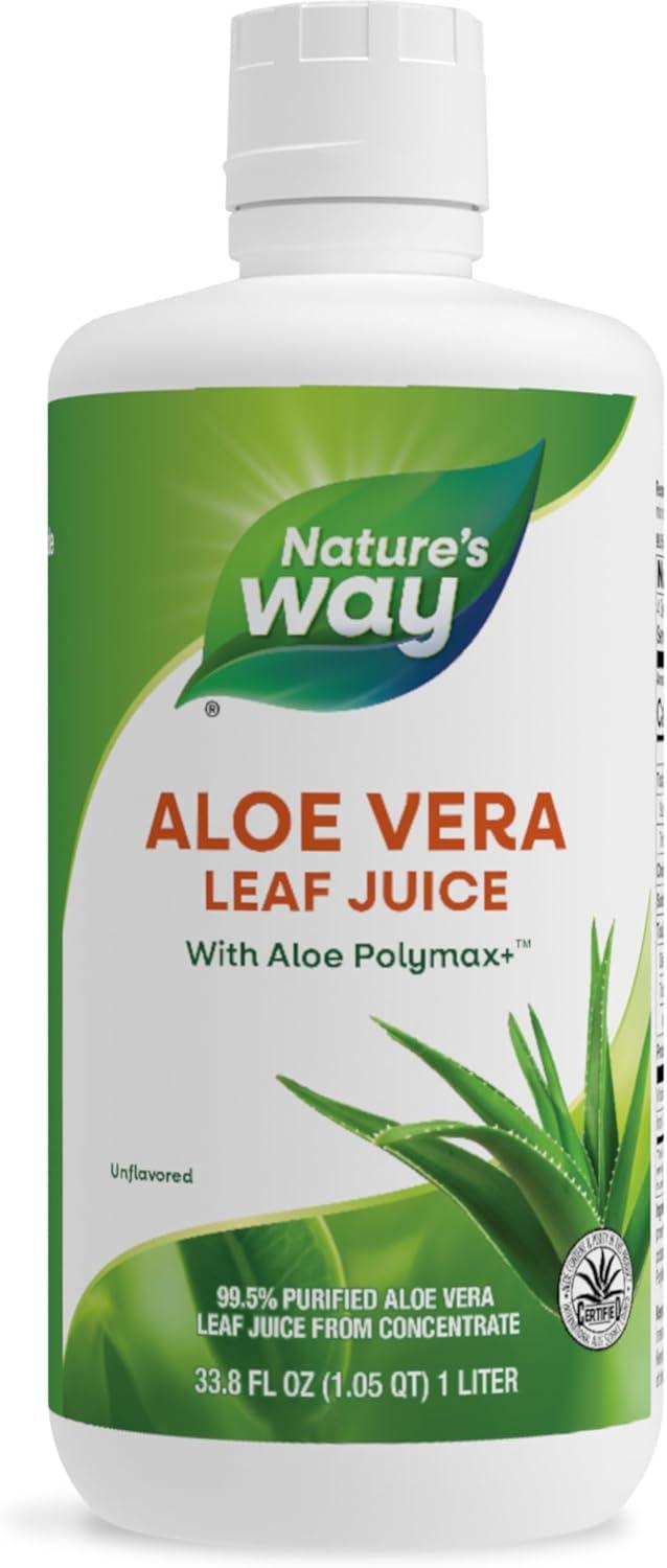 Product image of Nature's Way Aloe Vera Leaf Juice with Aloe Polymax+, 99.5% Purified Aloe Vera Leaf Juice from Concentrate, International Aloe Science Council Certified, Unflavored, 33.8 Fl Oz
