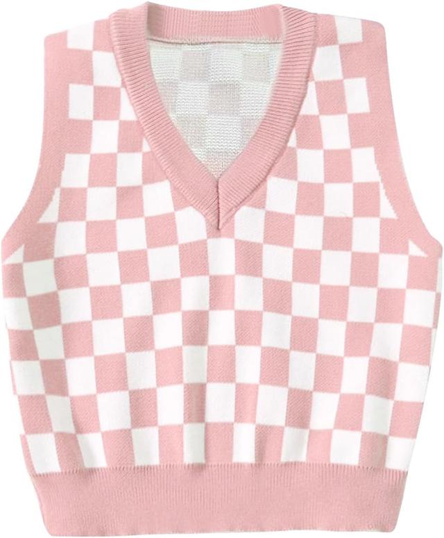 Product image of Floerns Girls Checker Print V Neck Sleeveless Sweater Vest Tank Top