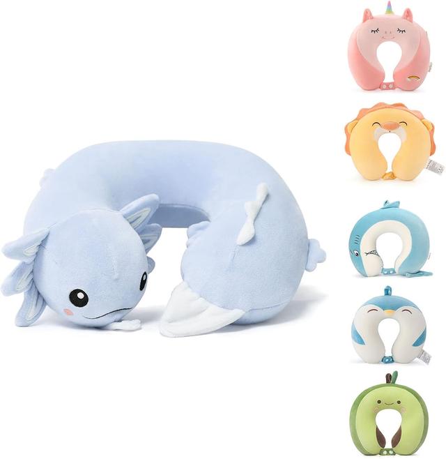 Product image of Niuniu Daddy Axolotl Neck Pillow for Traveling, Memory Foam Cervical Travel Neck Support Pillows Portable for Airplane Car Sleep, Long Trip Age 8+ Children with Boys Girls Including Adults