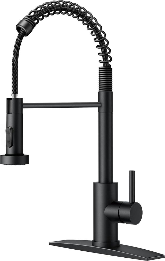 Product image of FORIOUS Black Kitchen Sink Faucet with Pull Down Sprayer, Stainless Steel Commercial Single Handle Classic Spring Pull Out Bar Sink Faucet for Farmhouse Camper Laundry Utility Room