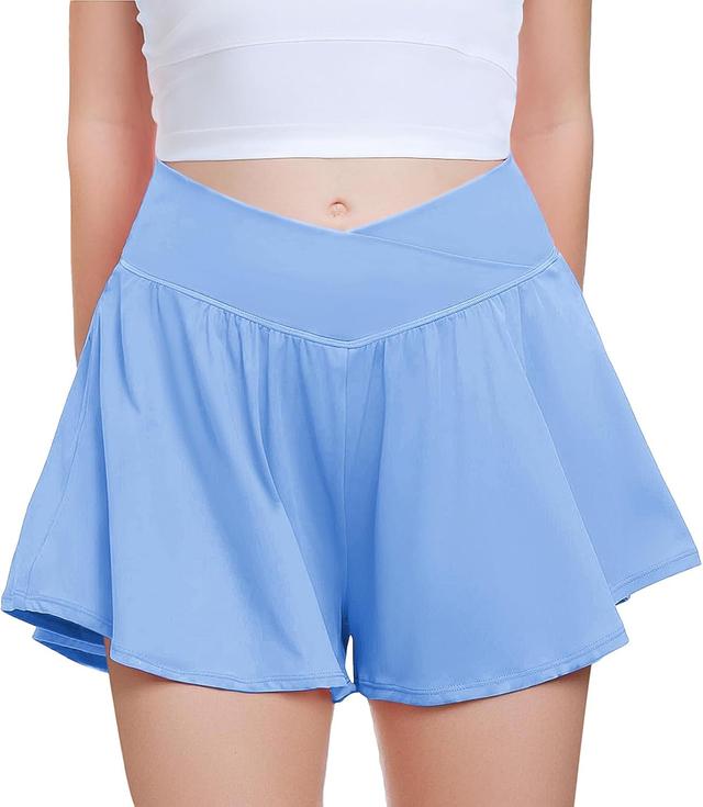 Product image of FireSwan Girls Butterfly Shorts Crossover Athletic Shorts with Pockets 2 in 1 Flowy Running Skorts for Teen, Girls, Youth